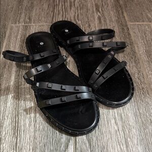 Shade & Shore Black Studded Multi-Strap Slide Sandals